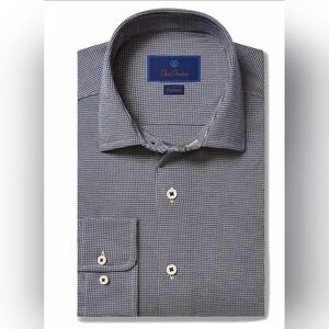 David Donahue Fusion Navy Houndstooth Button Up Long Sleeve Shirt Size 16.5 NWT